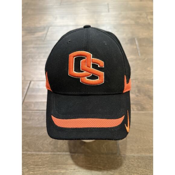Nike Team Mens Black Orange NCAA Oregon State Beavers Adjustable Strapback Hat - Picture 2 of 8